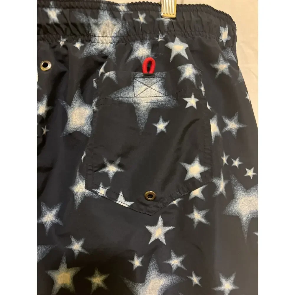 Lands End Men's Swim Short Trunks Sz XL Blue, Red, White Stars Liner & Pockets